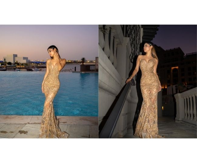 Mouni Roy looks drop-dead gorgeous in sparkly golden gown as she flaunts plunging neckline | See pic here